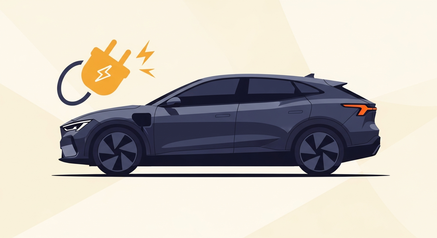 Editorial silhouette of a modern electric crossover with a charging plug accent — the Hyundai/Kia subsection of the California lemon-law guide